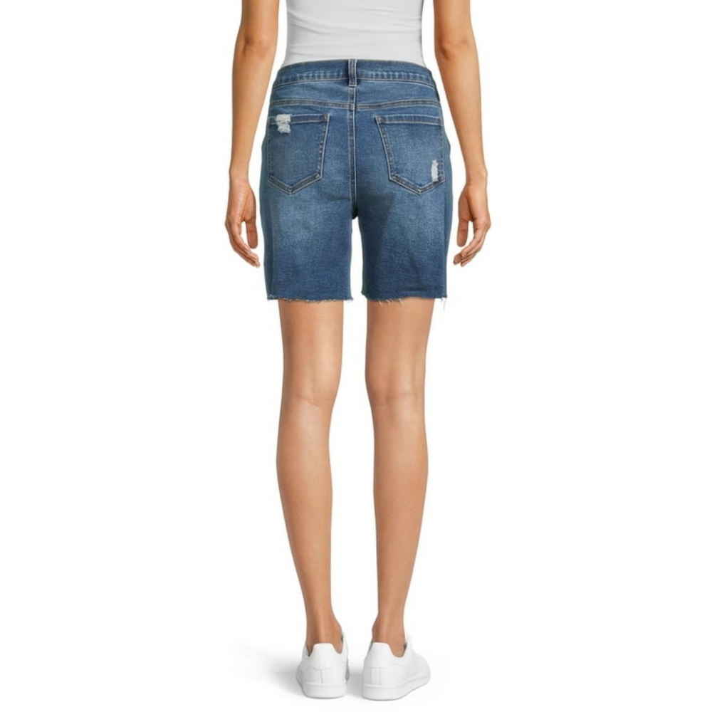 TIME AND TRU MATERNITY High Waisted Jean Shorts S 4 6 Ripped Bermuda Stretch - Picture 3 of 10
